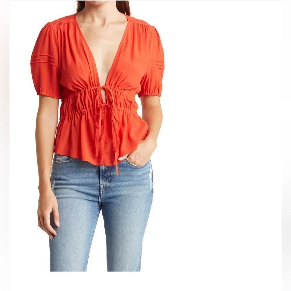 Nicole Miller silk tie front top size 2  Petite, NWT